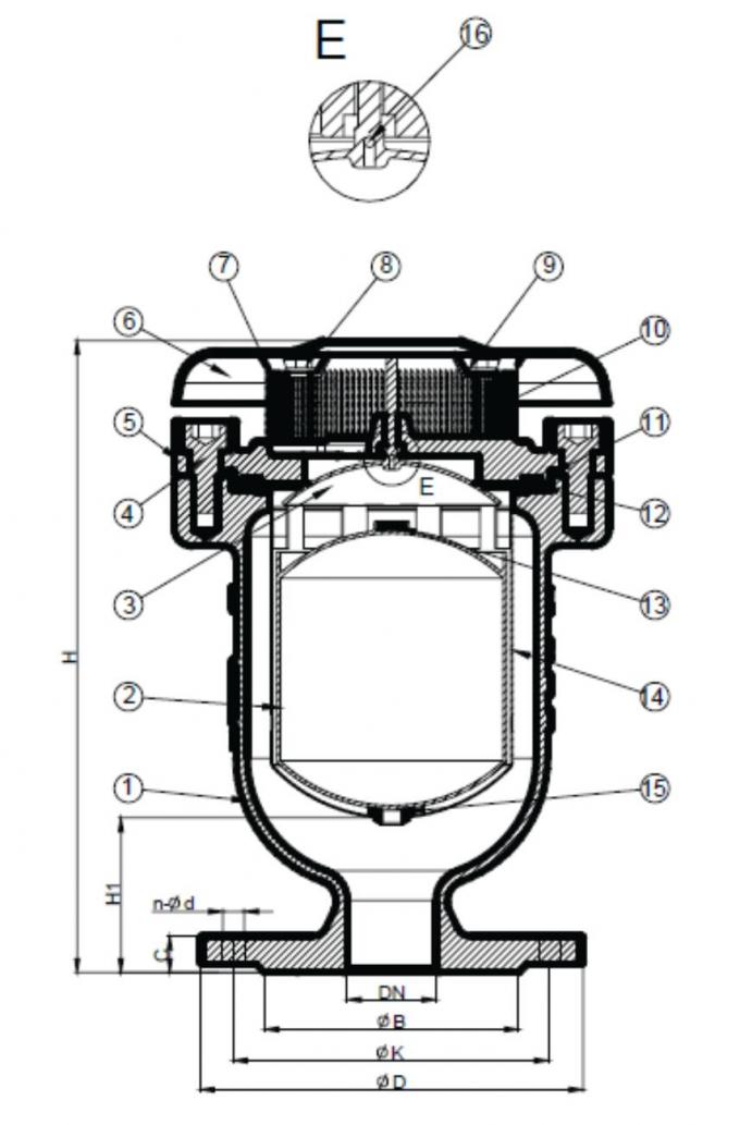 AWWA C512 วาล์วปล่อยอากาศประกอบสําหรับระบบน้ําเสีย